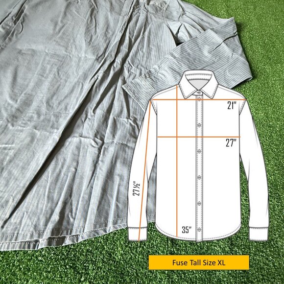 Fuse Roll-Up Sleeve Button Up Striped Gray Lightweight Casual Shirt Tall Size XL - Picture 2 of 12